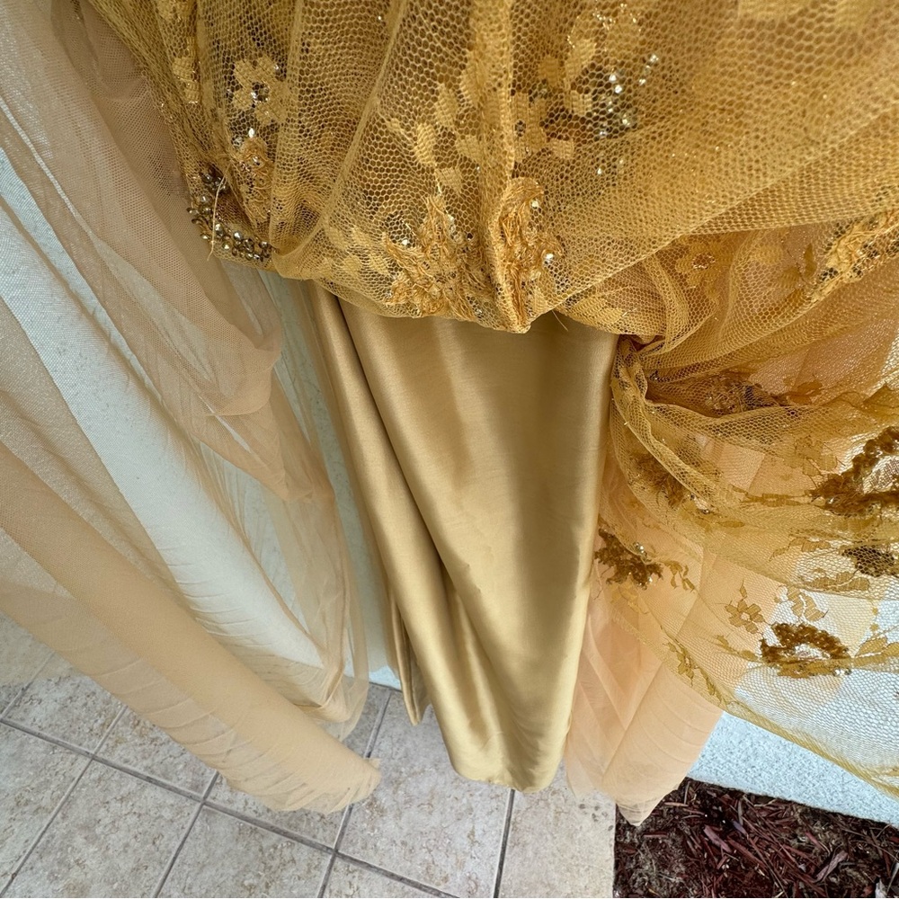 Gatti nolli S silk glitter floral beaded dirty gold ball gown dress Designer - Picture 9 of 16